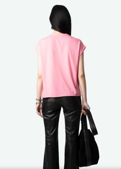 Zadig & Voltaire Oversized Tank Top w Imagine Tour Print Embellished - Pink