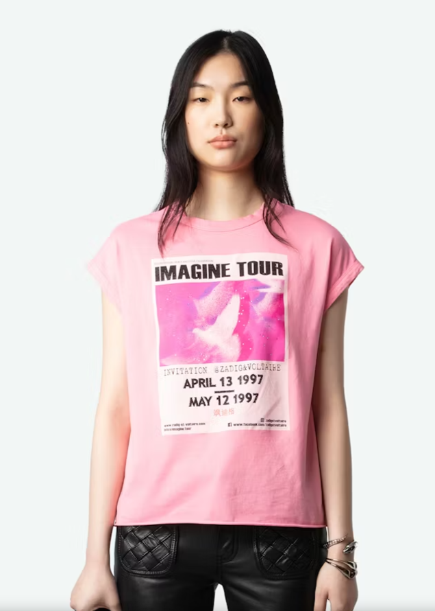 Zadig & Voltaire Oversized Tank Top w Imagine Tour Print Embellished - Pink