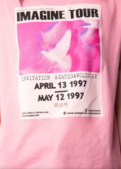 Zadig & Voltaire Oversized Tank Top w Imagine Tour Print Embellished - Pink