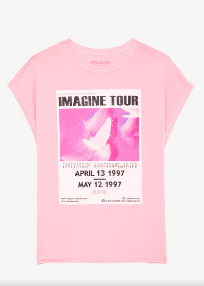 Zadig & Voltaire Oversized Tank Top w Imagine Tour Print Embellished - Pink