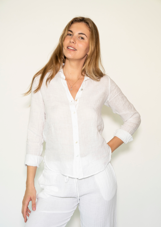 Stark Linen Solid Button Up White
