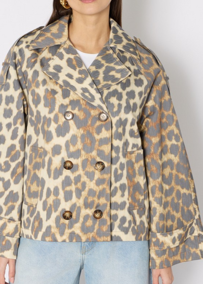 Berenice MURIEL Leopard Print Short Trench Coat
