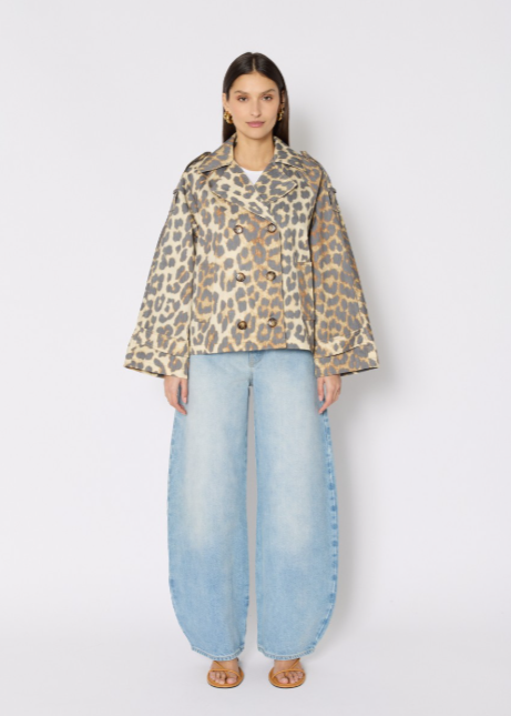 Berenice MURIEL Leopard Print Short Trench Coat