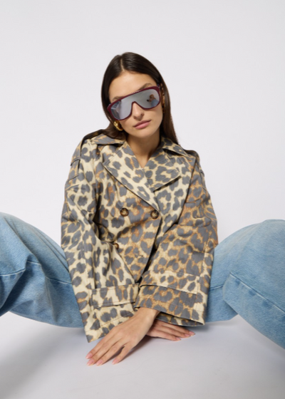 Berenice MURIEL Leopard Print Short Trench Coat