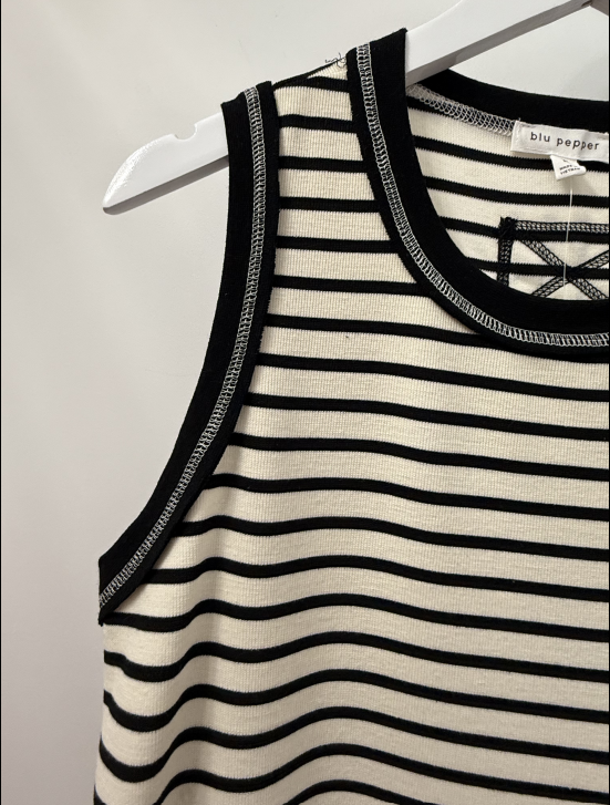 The Pink Door Nautical Stripe Tank Dress Black