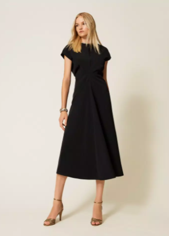 Twinset Midi Dress w/ Draping Black