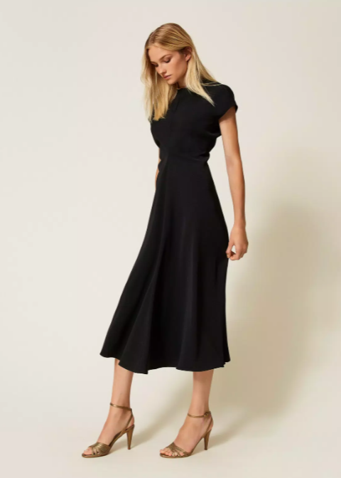 Twinset Midi Dress w/ Draping Black