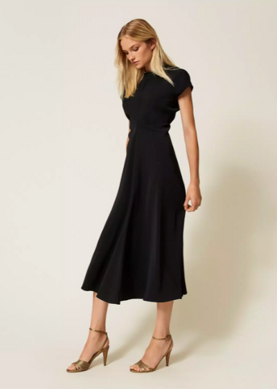 Twinset Midi Dress w/ Draping Black