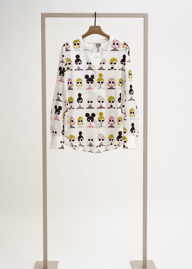 Herzen’s Playful Women Print Silk Blouse Ivory