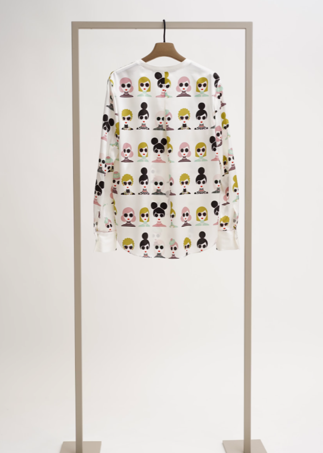 Herzen’s Playful Women Print Silk Blouse Ivory