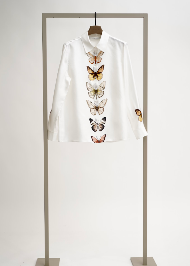Herzen’s Butterfly Print Silk Shirt Ivory