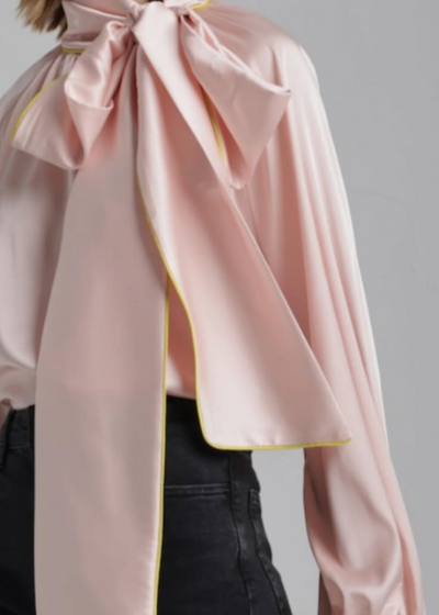 Lele Satin Bow Blouse w/ Yellow Piping Pink