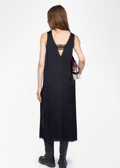 Zadig & Voltaire Renzo Lace Trim Long Satin Dress Black