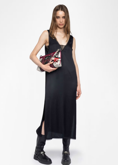 Zadig & Voltaire Renzo Lace Trim Long Satin Dress Black