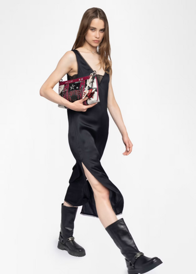 Zadig & Voltaire Renzo Lace Trim Long Satin Dress Black