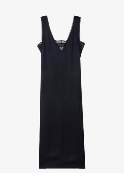 Zadig & Voltaire Renzo Lace Trim Long Satin Dress Black