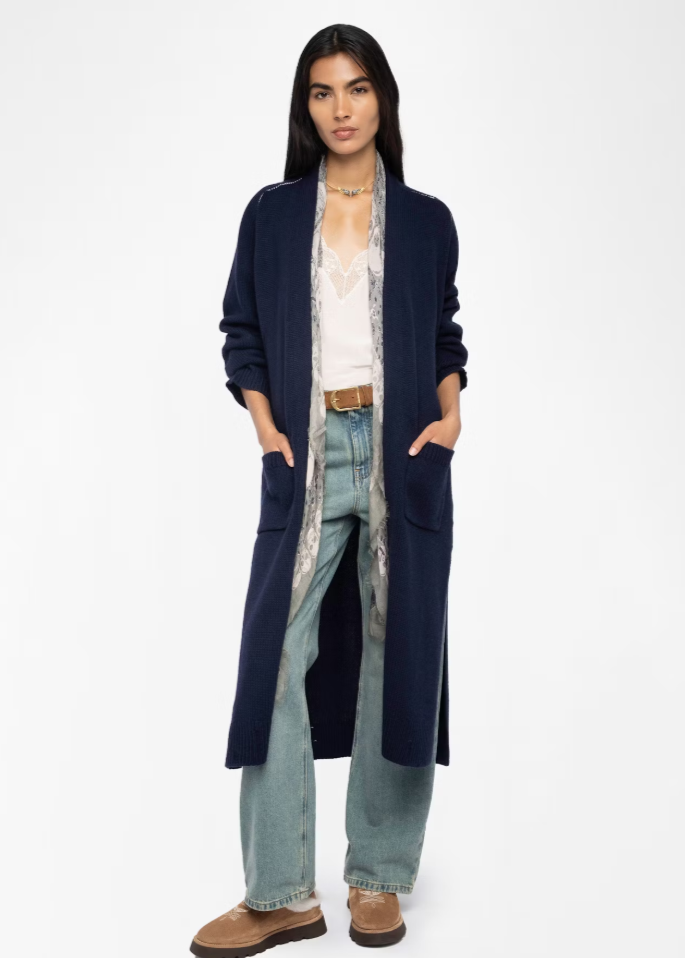 Zadig & Voltaire Salonny Cashmere Western Skull Back Cardi Navy