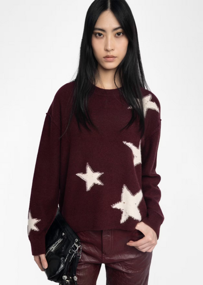 Zadig & Voltaire Markus Star Cashmere Sweater Burgundy