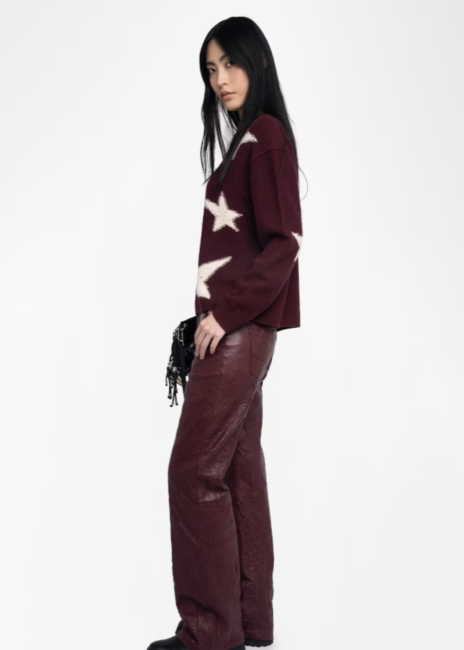 Zadig & Voltaire Markus Star Cashmere Sweater Burgundy