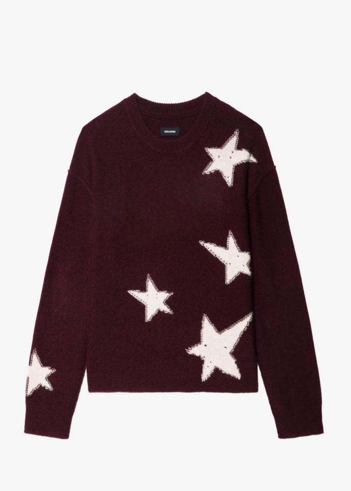 Zadig & Voltaire Markus Star Cashmere Sweater Burgundy