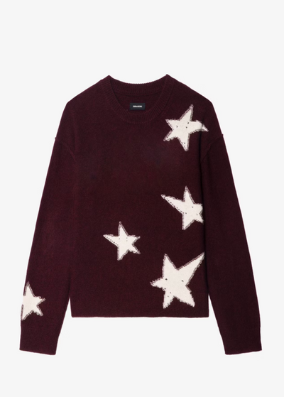Zadig & Voltaire Markus Star Cashmere Sweater Burgundy