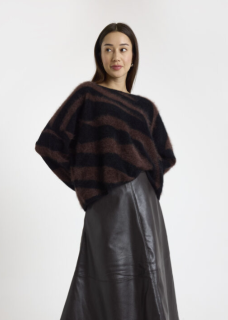 Brodie Brushed Zebra Cashmere Crewneck Sweater Black/Raven Asphalt