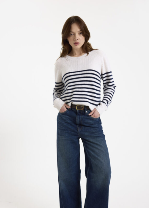 Brodie Kate Bretton Cashmere Crewneck Sweater Organic White/Navy