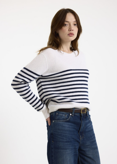 Brodie Kate Bretton Cashmere Crewneck Sweater Organic White/Navy