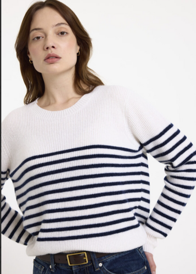 Brodie Kate Bretton Cashmere Crewneck Sweater Organic White/Navy