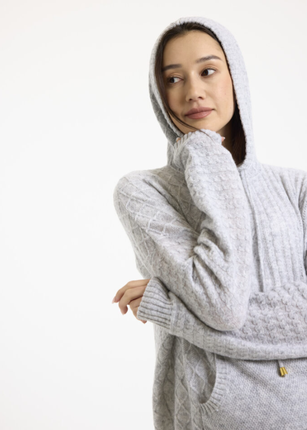 Brodie Luxe Cable Cashmere Hoodie Super Grey
