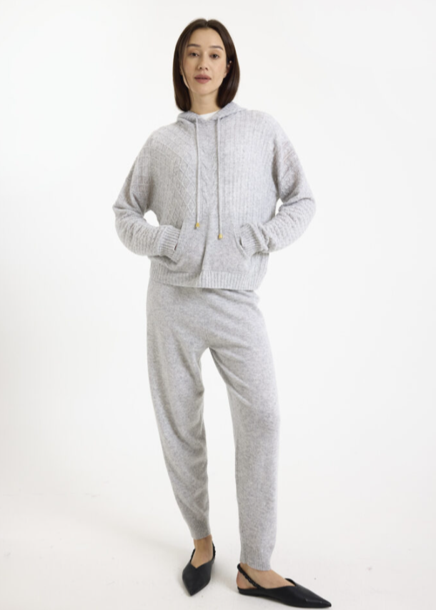 Brodie Luxe Cable Cashmere Hoodie Super Grey