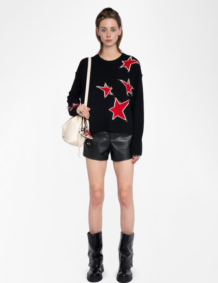 Zadig & Voltaire Markuz Jumper w/ Stars Outline 100% Cashmere Black