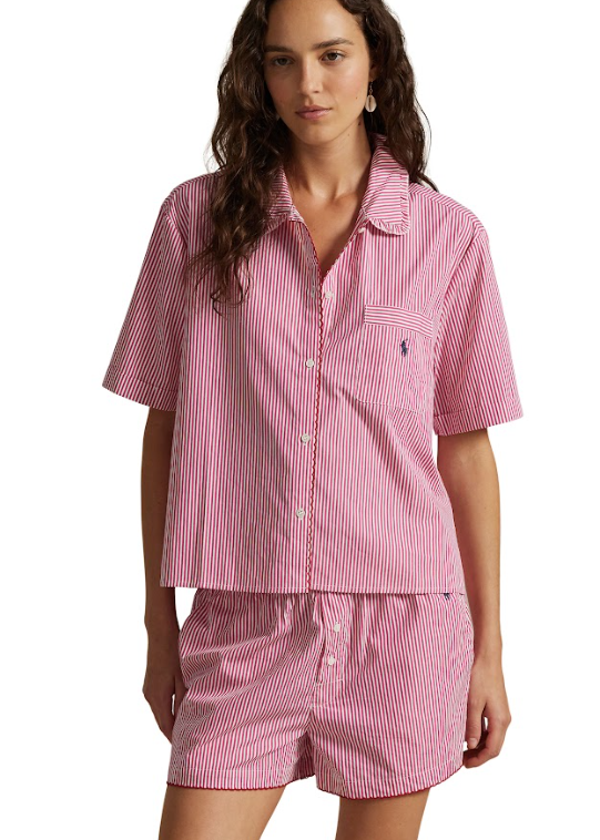 Polo Ralph Lauren Short Set w/ Wip Stitch College Pink Stripes