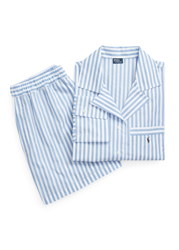 Polo Ralph Lauren Stripes Crop Boxer PJ Set White Cloud X Hydrangea