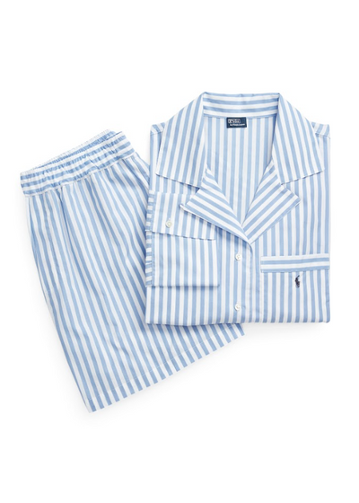 Polo Ralph Lauren Stripes Crop Boxer PJ Set White Cloud X Hydrangea