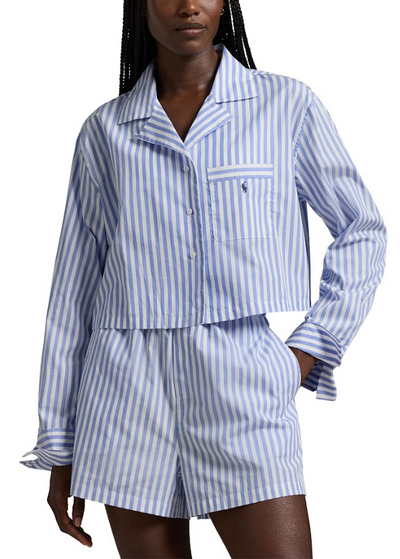 Polo Ralph Lauren Stripes Crop Boxer PJ Set White Cloud X Hydrangea