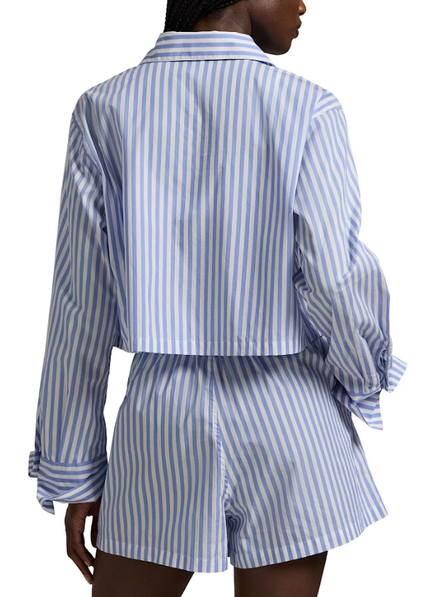 Polo Ralph Lauren Stripes Crop Boxer PJ Set White Cloud X Hydrangea