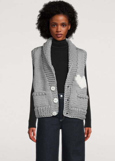 GOGO Short Heart Wool Vest - Grey/White