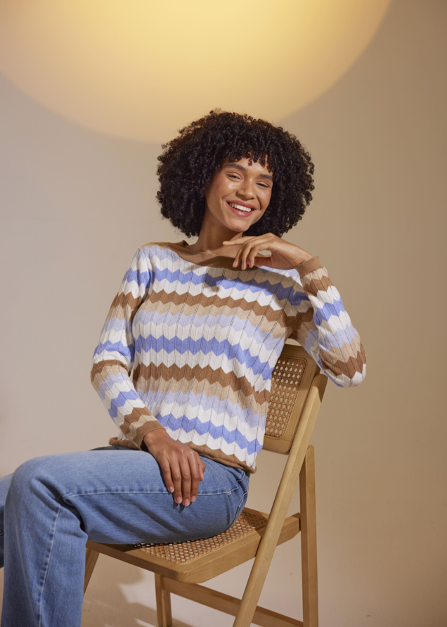 WISPR Zig Zag Crew Top Crema/Frost Blue
