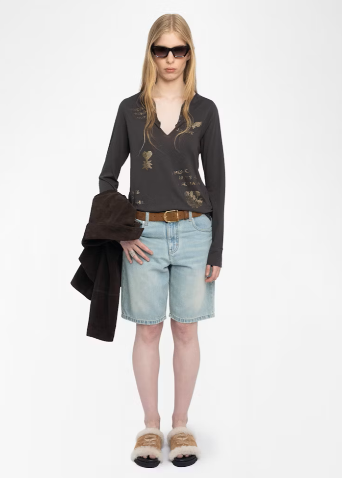 Zadig & Voltaire Henley T-shirt Tuni Dark Chocolate
