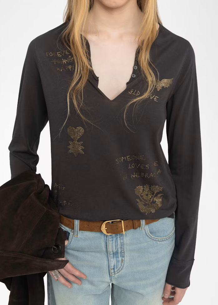 Zadig & Voltaire Henley T-shirt Tuni Dark Chocolate