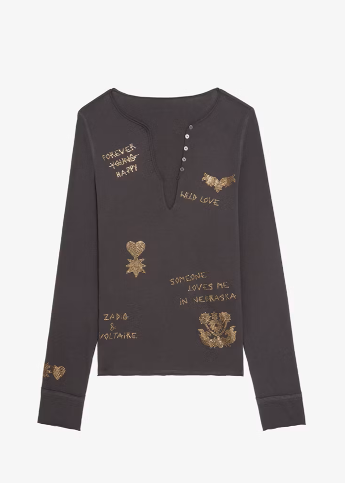 Zadig & Voltaire Henley T-shirt Tuni Dark Chocolate