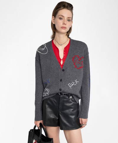 Zadig & Voltaire Mirkaz 100% Cashmere Cardigan Anthracite