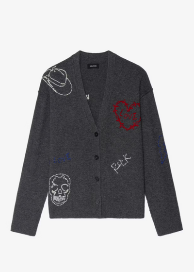 Zadig & Voltaire Mirkaz 100% Cashmere Cardigan Anthracite