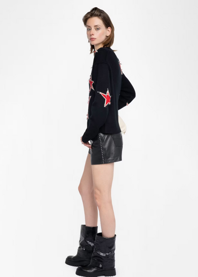 Zadig & Voltaire Markuz Jumper w/ Stars Outline 100% Cashmere Black