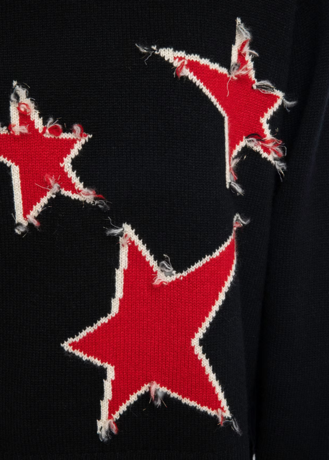 Zadig & Voltaire Markuz Jumper w/ Stars Outline 100% Cashmere Black