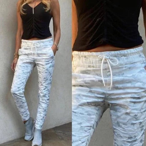 Bevy Flog Tie Front White Camo Pants