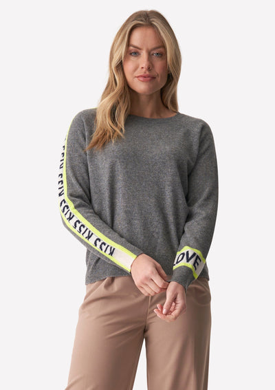 Brodie Love & Kisses Cashmere Sweater - Grey/Neon