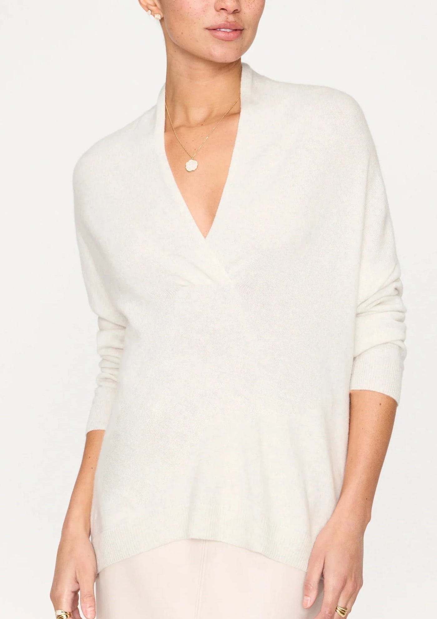 Brochu Walker Siena Wrap Neck Pullover - Vanilla Melange