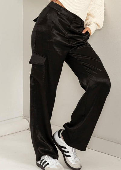 Black Silk Cargo Pants